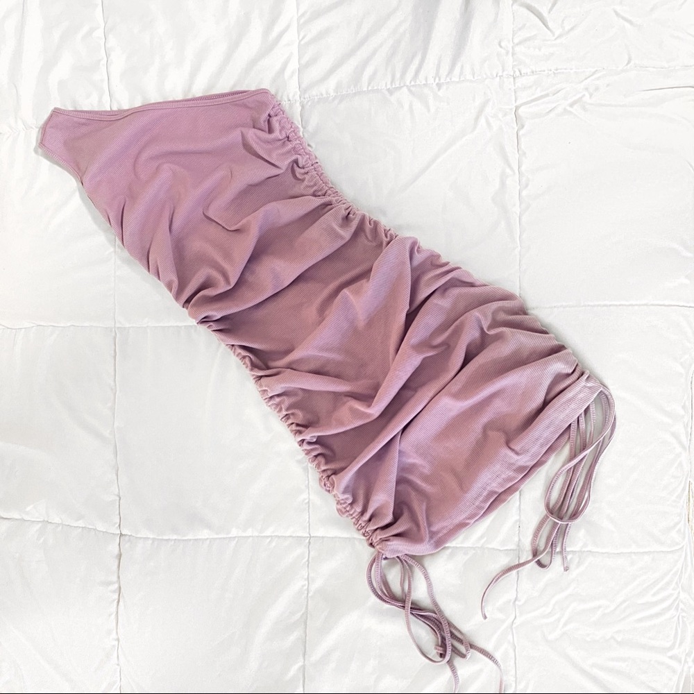 Lilac Purple One Shoulder Ruched Dresss